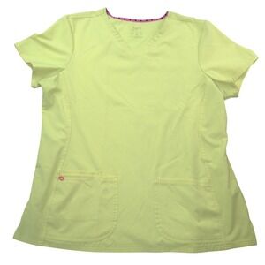 Heartsoul Break On Through Neon Lime Yellow V-Neck Scrub Top Womens 2XL 2XG